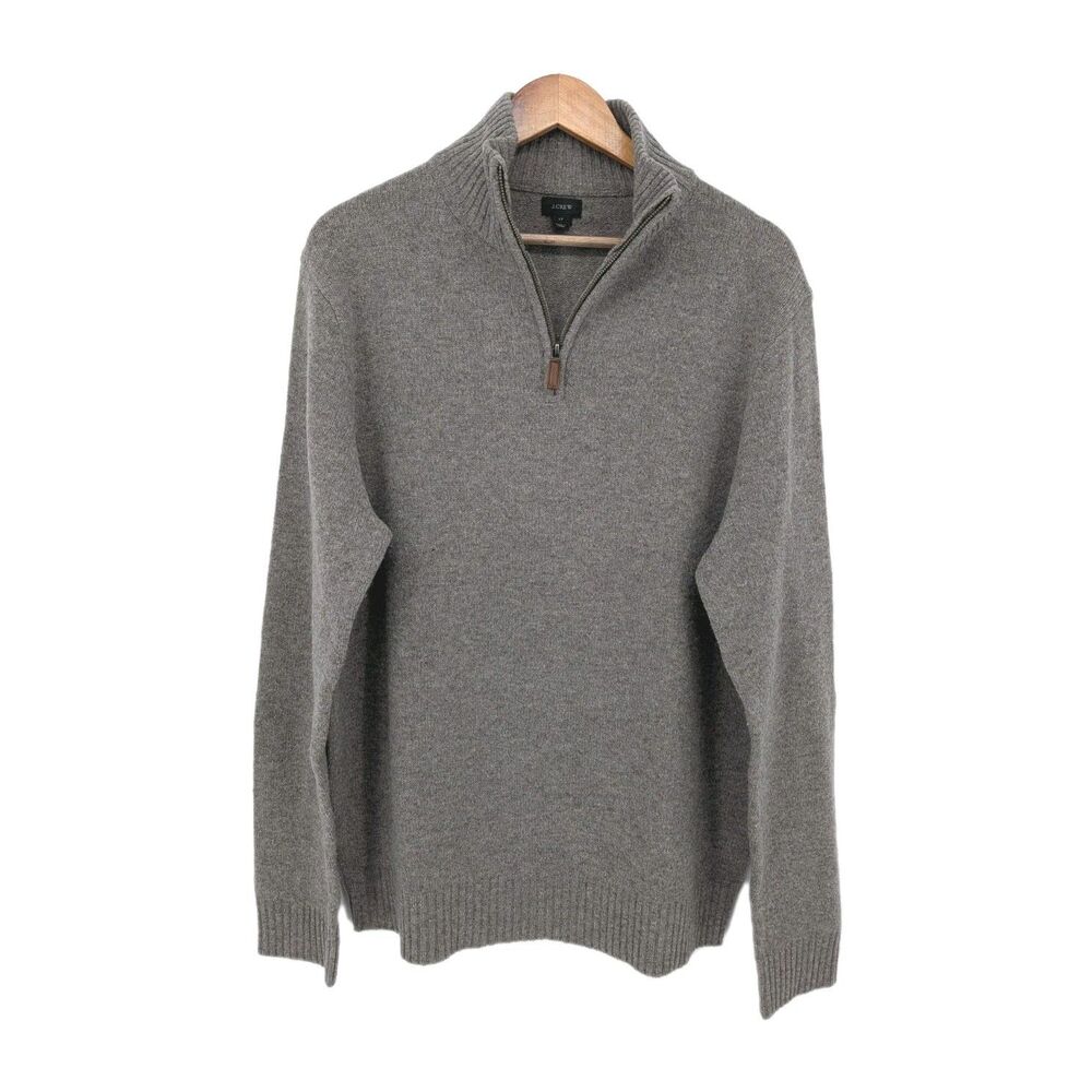 J. Crew Mens Lambswool Sweater Large LT Quarter Zip Pullover Mock Neck Wool